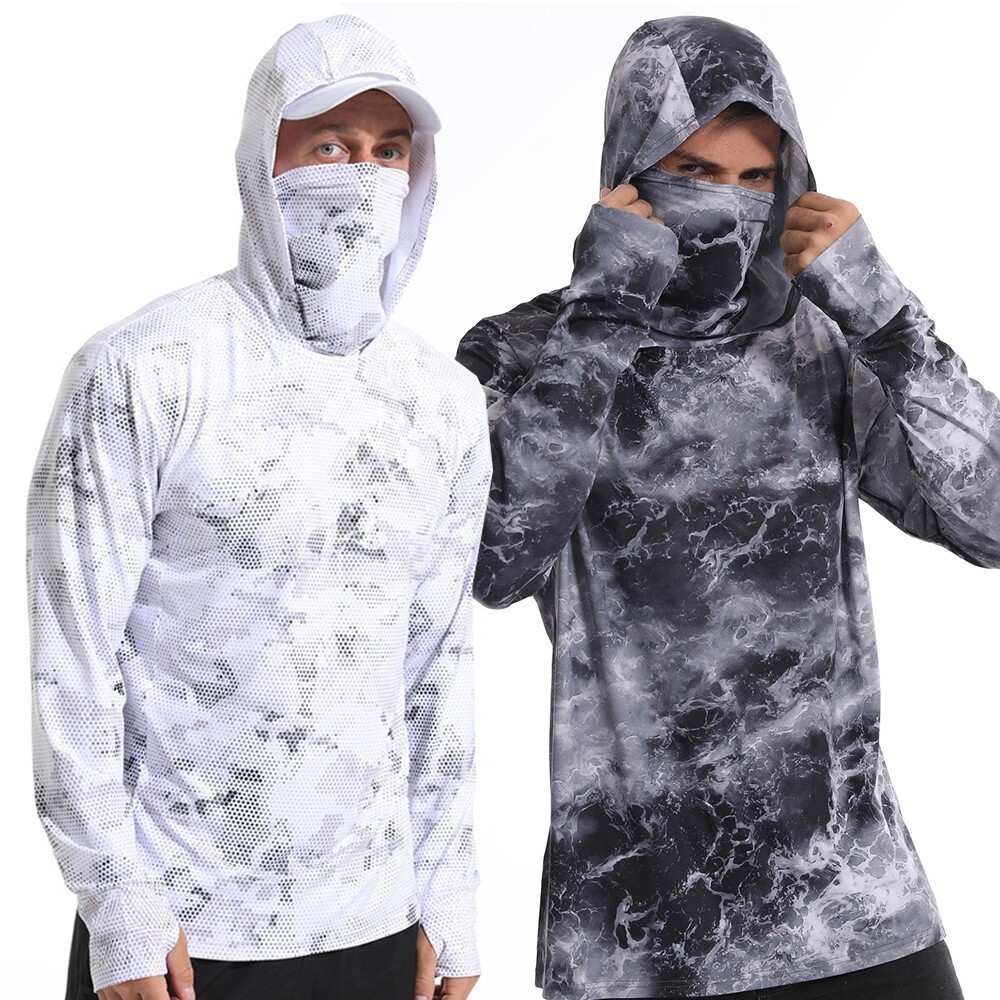 UPF50+ Mens Outdoor Fishing Hoodie Sun Block Skin Protection Long Sleeve Top 🌸