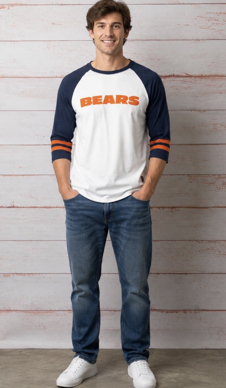 NFL Team Apparel Chicago Bears Shirt Mens M White Navy Raglan Football