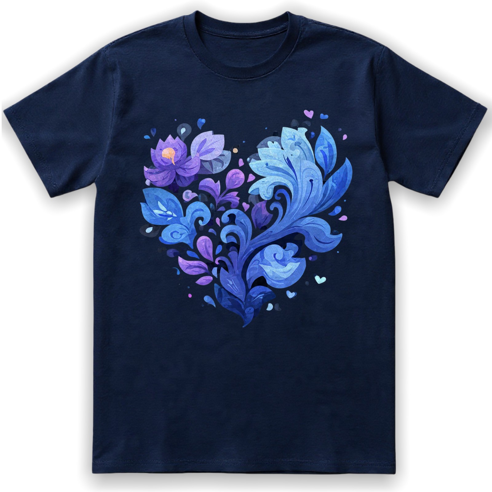 Blue Floral Heart Watercolor Abstract Flowers Retro Cute Nature Gift Tee