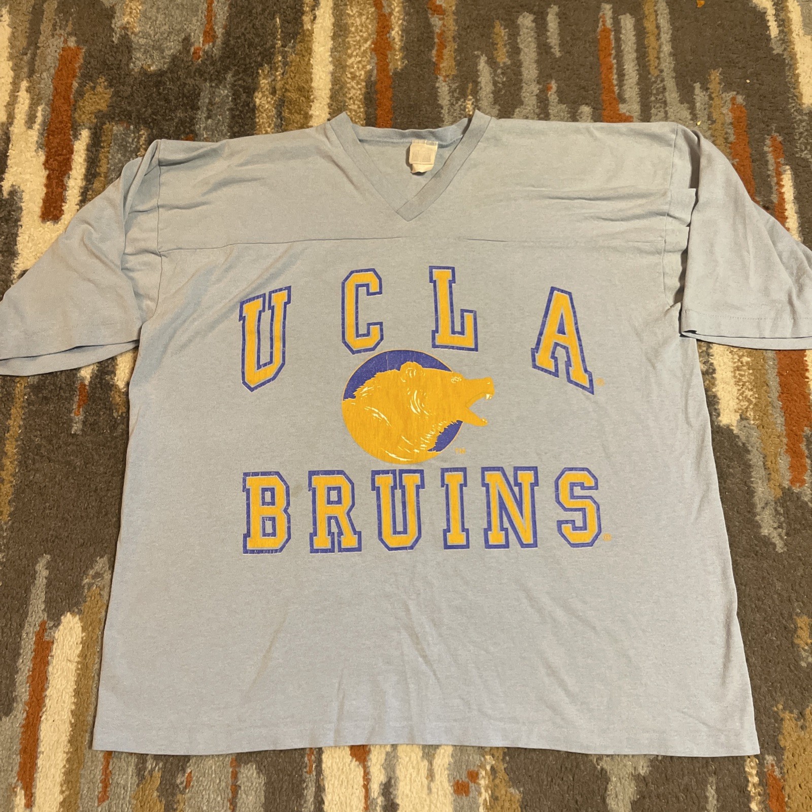 Vintage Shirt Mens Large Blue UCLA Bruins Joe Bruin 3/4 Sleeve V Neck 90s