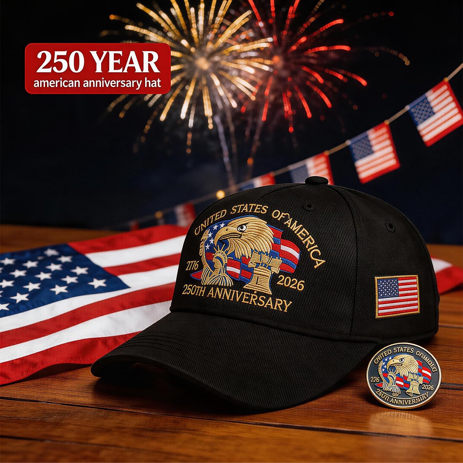 250th Anniversary USA Hat Adjustable United States 250th Anniversary Hat Ret…
