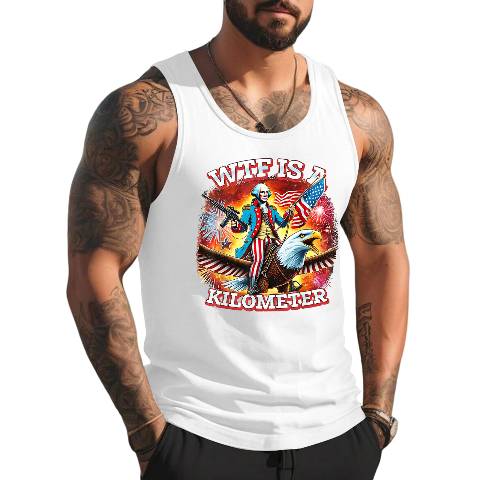 Retro WTF is A Kilometer Funny Patriotic American Freedom Tank Top