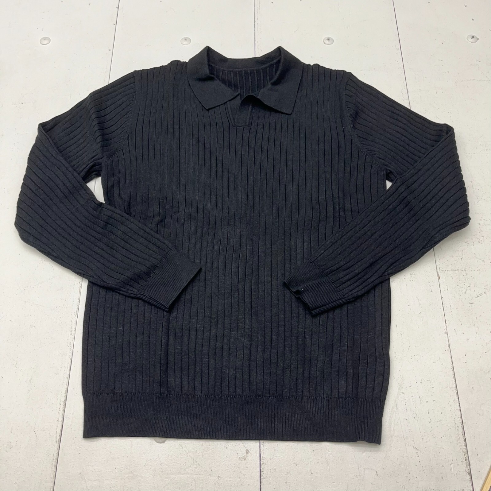 Dazy Black Ribbed Knit Long Sleeve Collared T-Shirt Men’s Size X-Large NEW