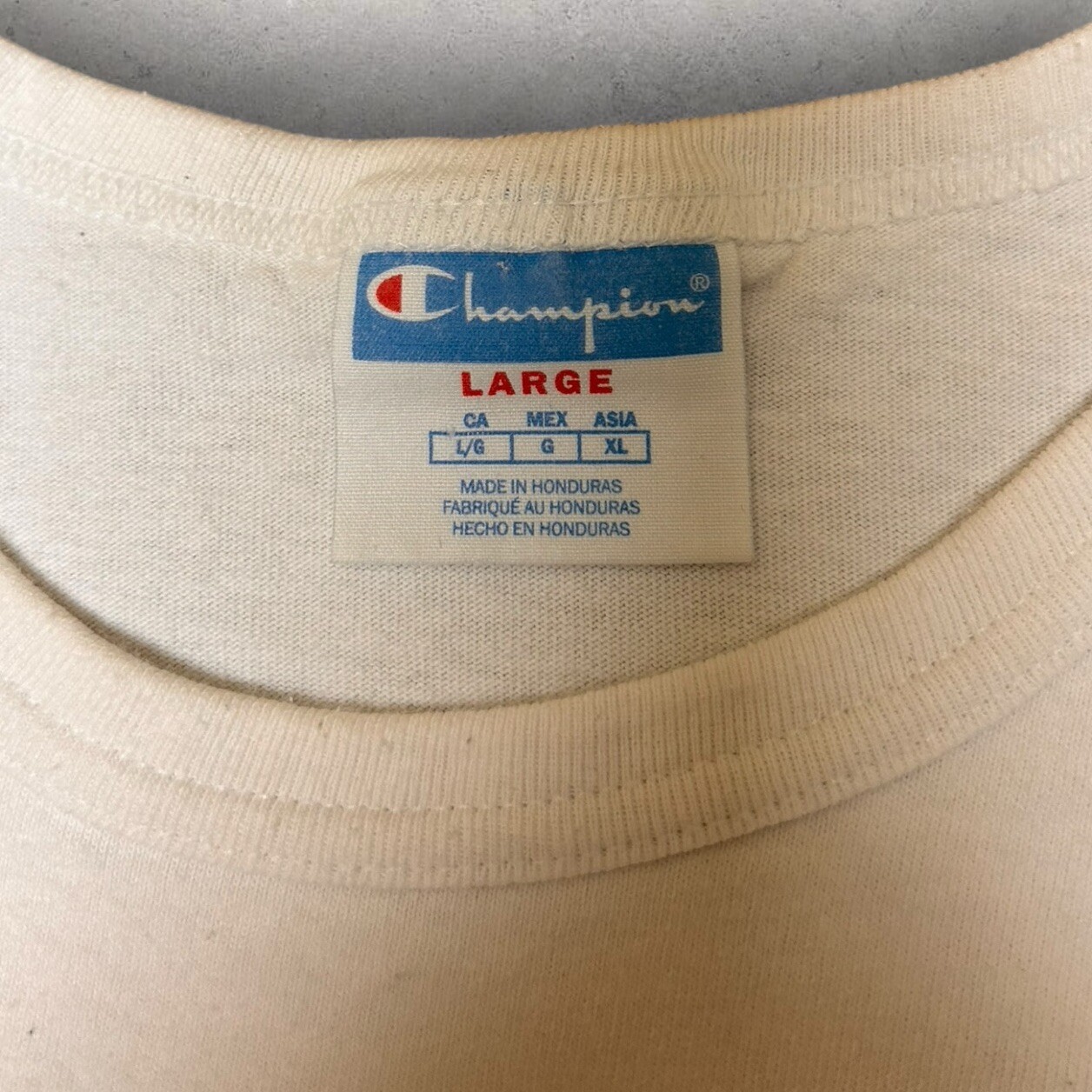 Champion Graphic T-Shirt Size Large Floral Spellout Logo Sportswear Tee White