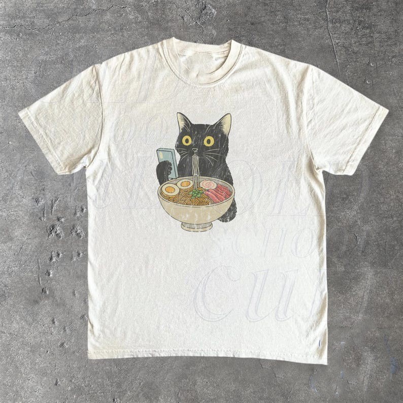 Cat Rahmen Unisex T-shirt, Cat Eating Ramen Funny Shirt White