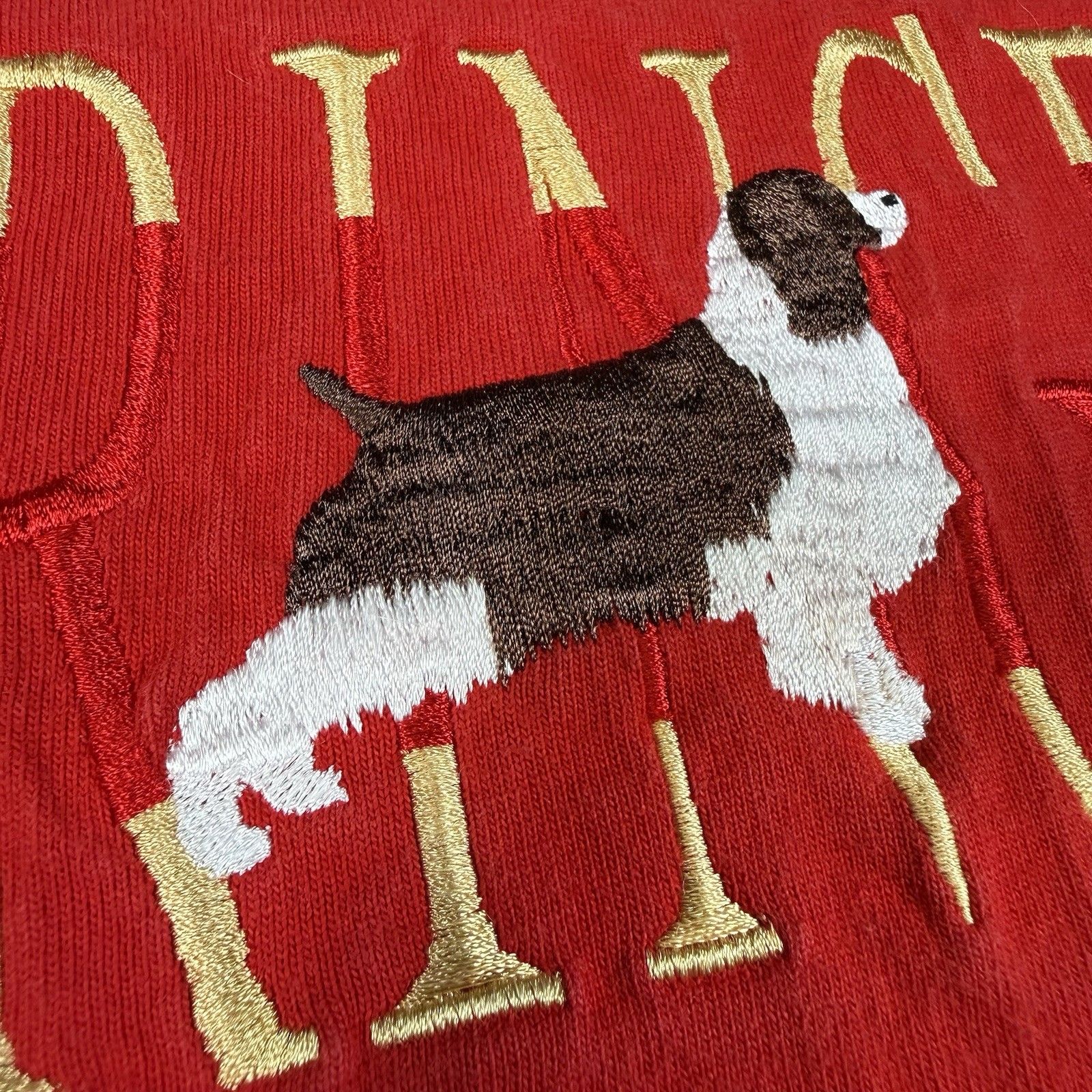 Vintage 90s Dog Springer Spaniel Dog Tee Embroidered Pet Red Large Santee