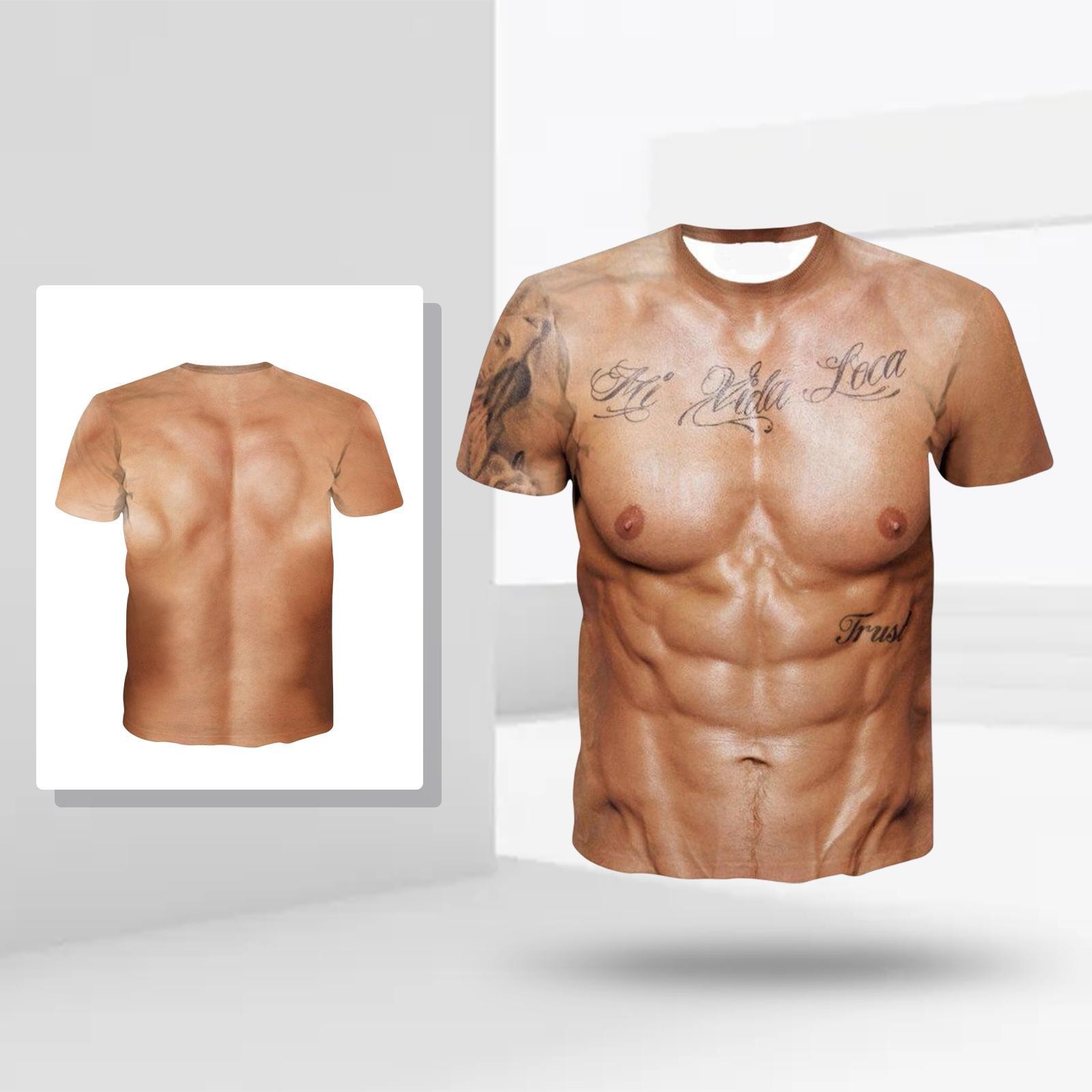 Funny 3D Muscle Printed Men’s Short Sleeve T Shirt Summer Tees Tee Tops