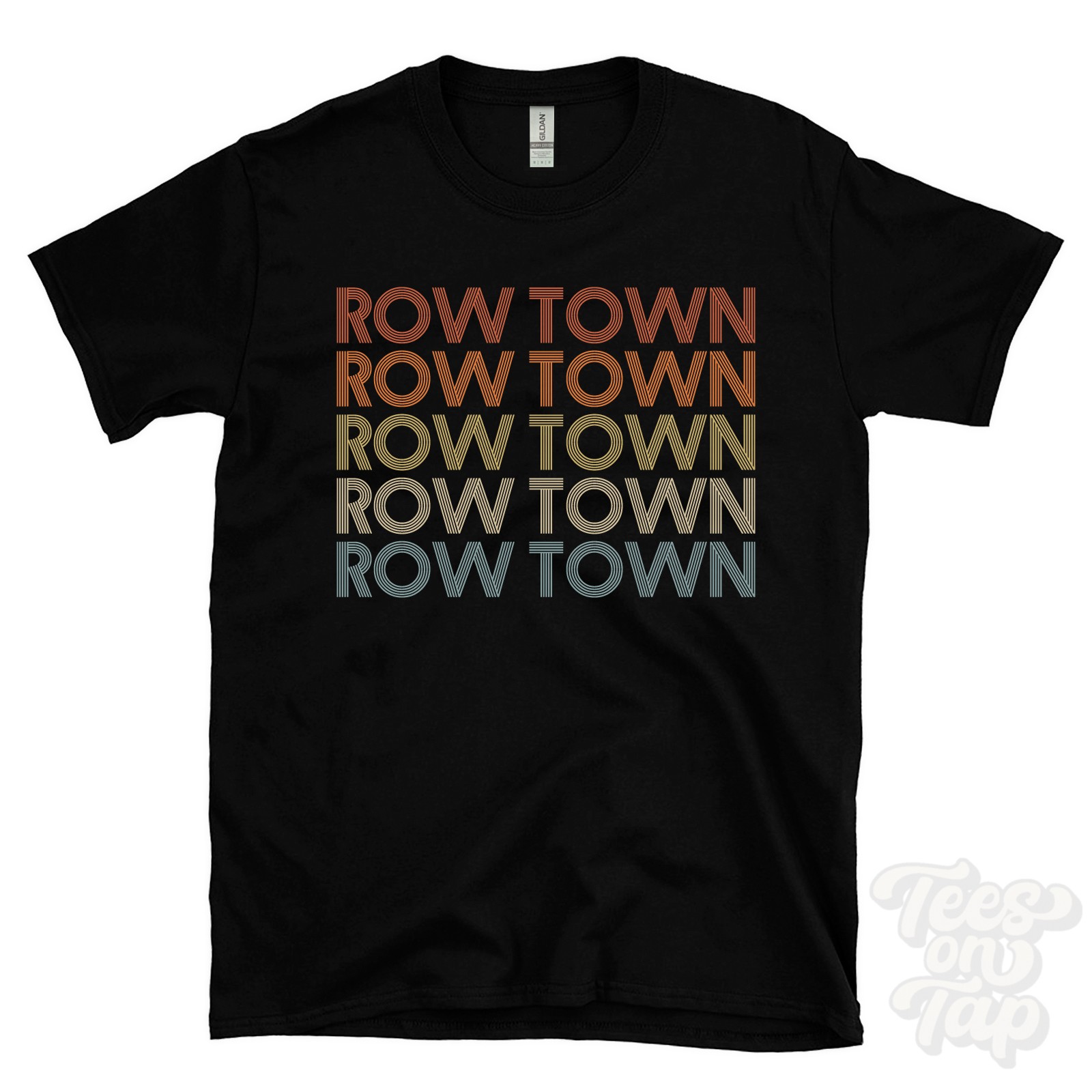 ROW TOWN REPEATED RETRO STYLE T-SHIRT mens & womens uk place name gift