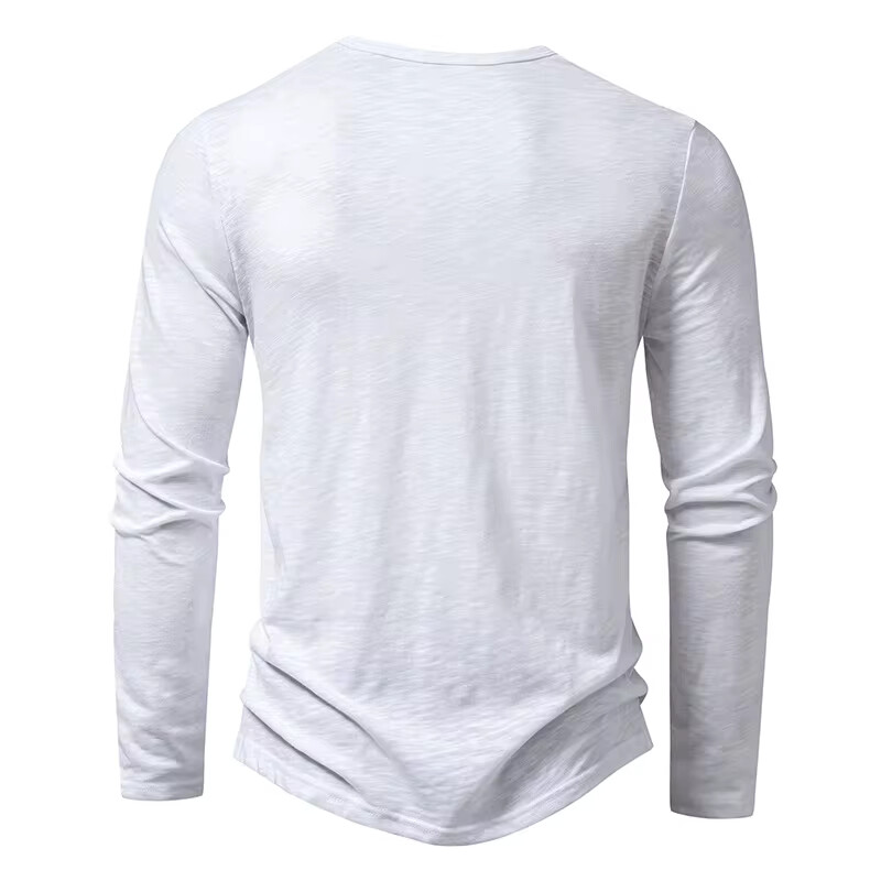 Men’s Shirt Cotton Henley Neck T-Shirts Long Sleeve Casual Button Plain 25% OFF