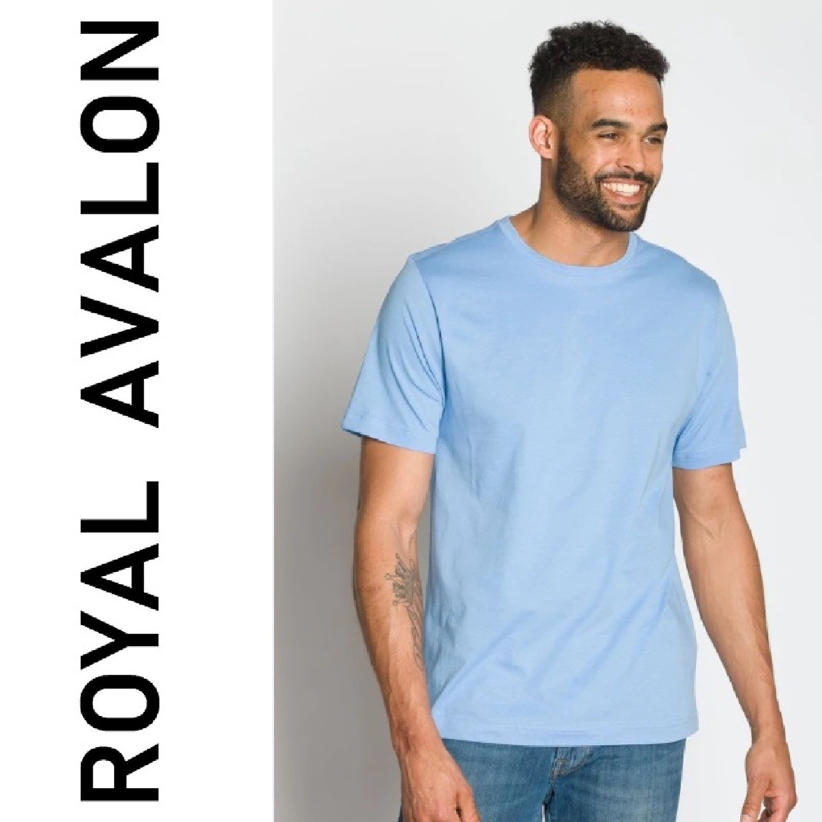 Royal Avalon Mens Bamboo Cotton Blend Crewneck T-Shirt Light Blue Large