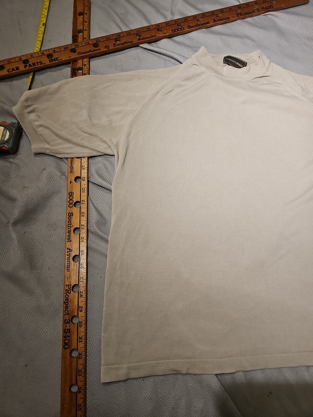 Johnston Murphy Shirt Mens XL Beige Silk Ribbed Raglan Sleeve Casual Luxury Tee