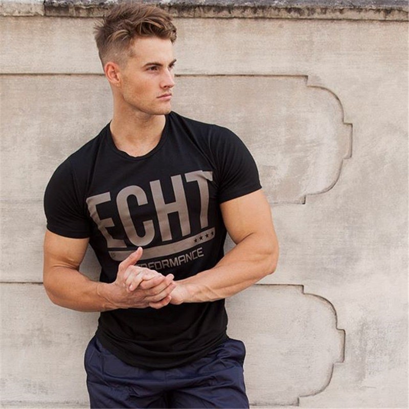 Men’s Fitness Gym Muscle Training Basic Cotton Bodybuilding T-shirt Tee
