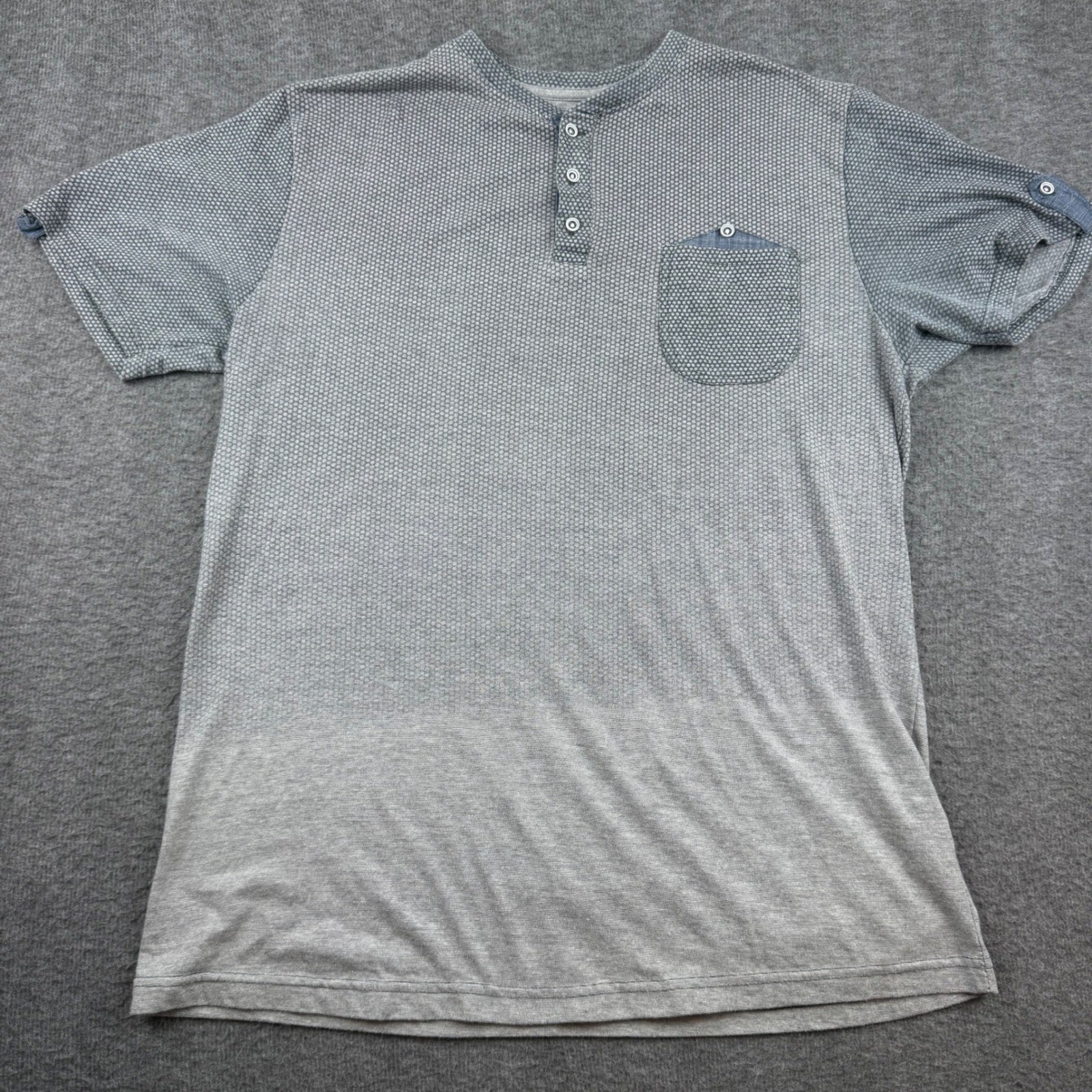 Knit Heritage Henley Shirt Men’s Large Grey Textured Short Sleeve Pocket Tee