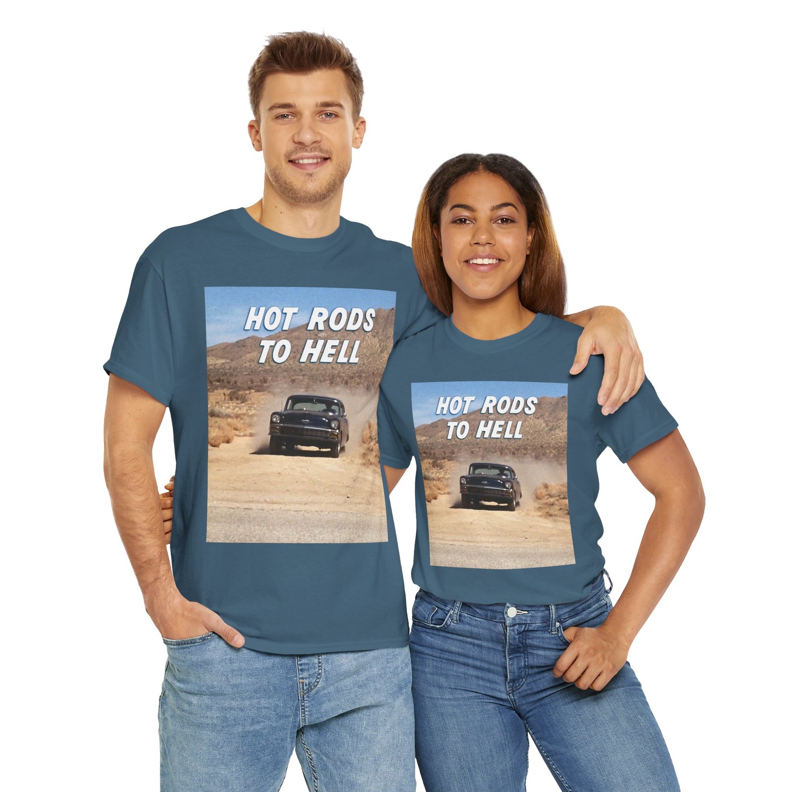 Hot Rods to Hell, Unisex Heavy Cotton Tee, Chevy, desert, hoodlum