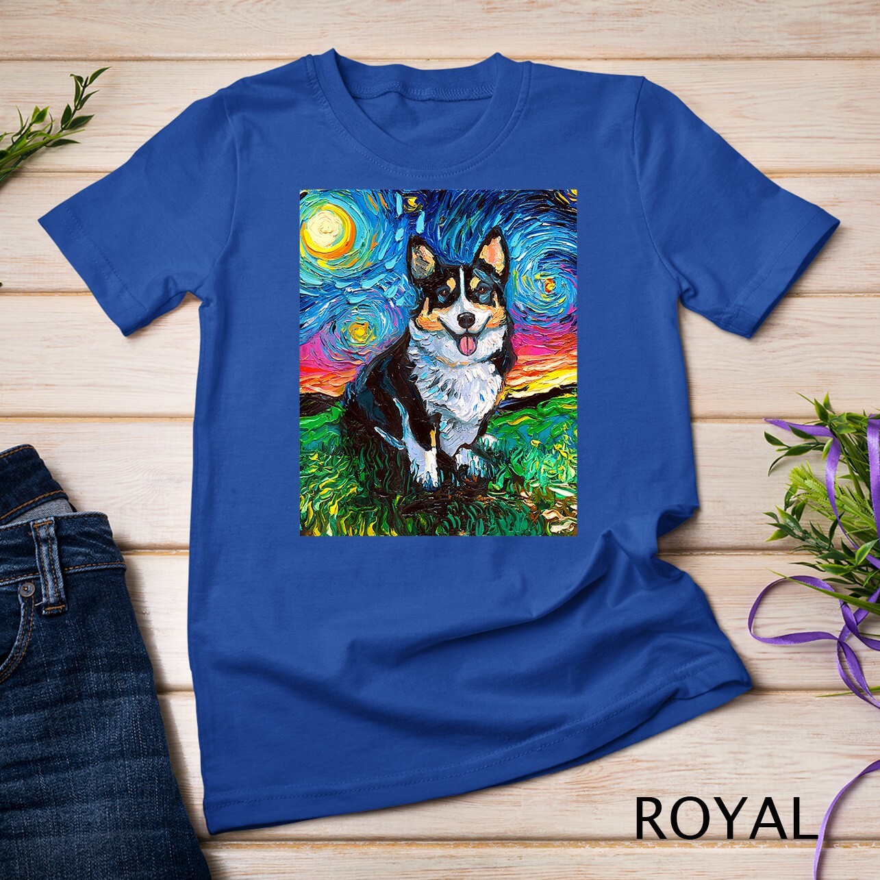 Tri Color Pembroke Welsh Corgi Starry Night Dog Art Unisex T-shirt
