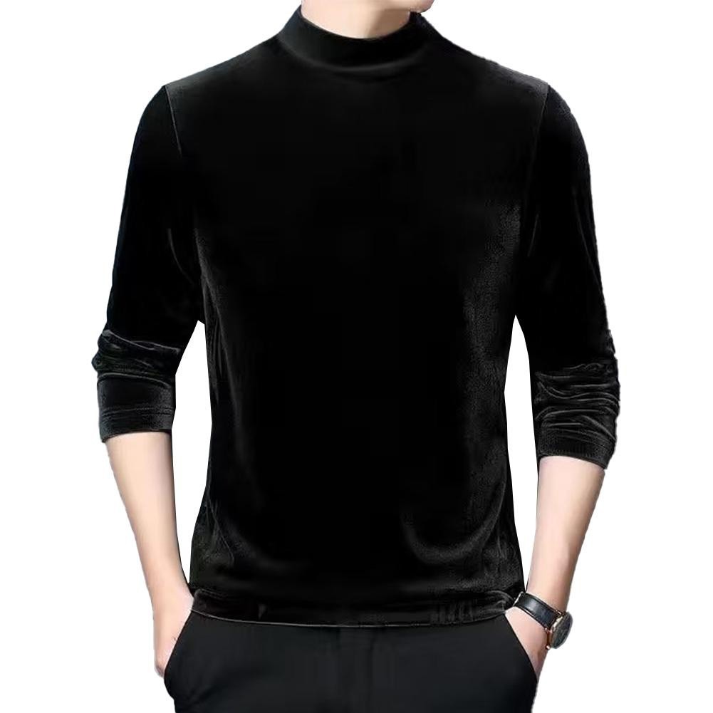 Mens Velvet Slim Half Turtleneck Pullover Long Sleeve Elastic Blouse Tops