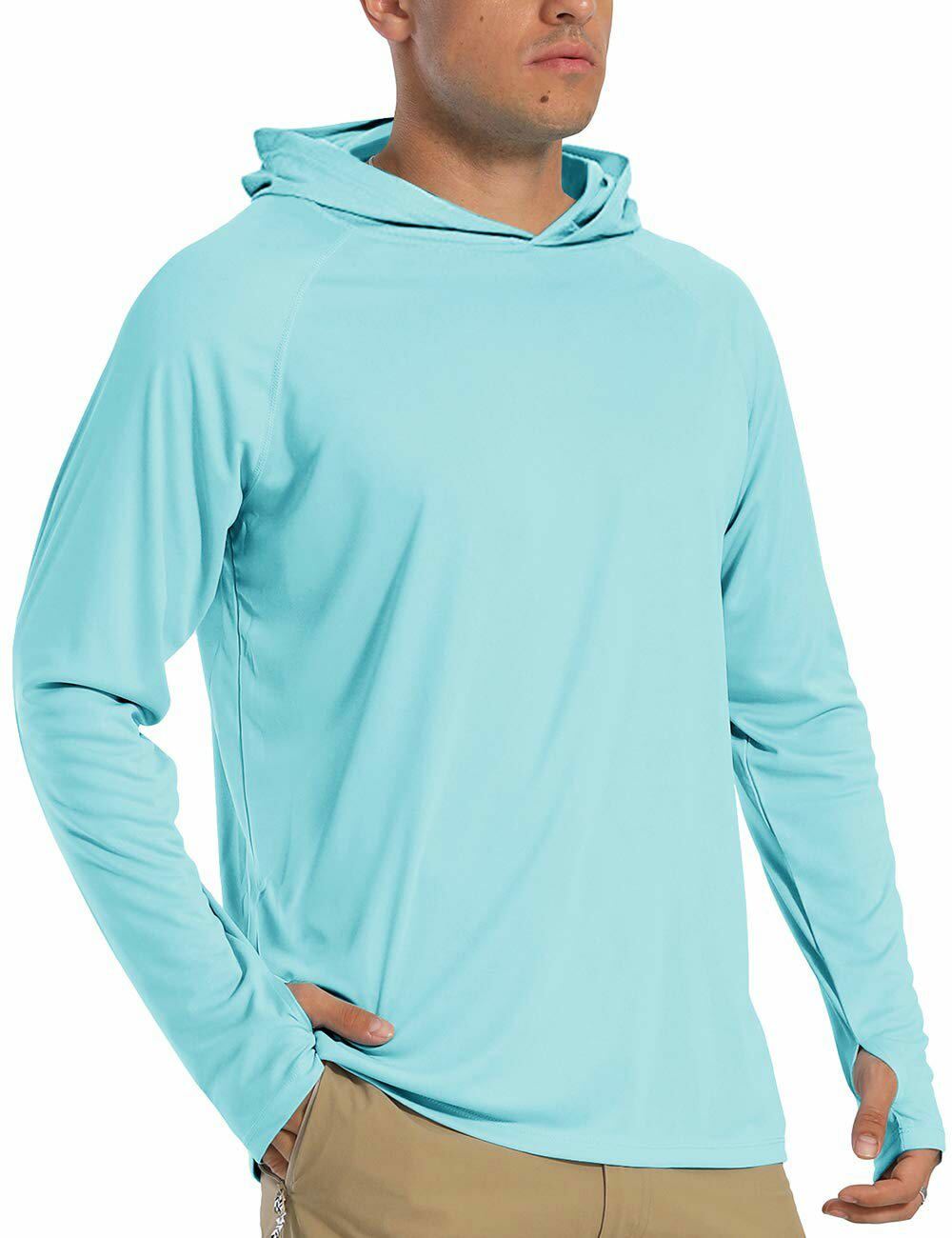 UPF50+ Mens UV Shirts Sun Protection Hoodie Outdoor Fishing Long Sleeve Casual T