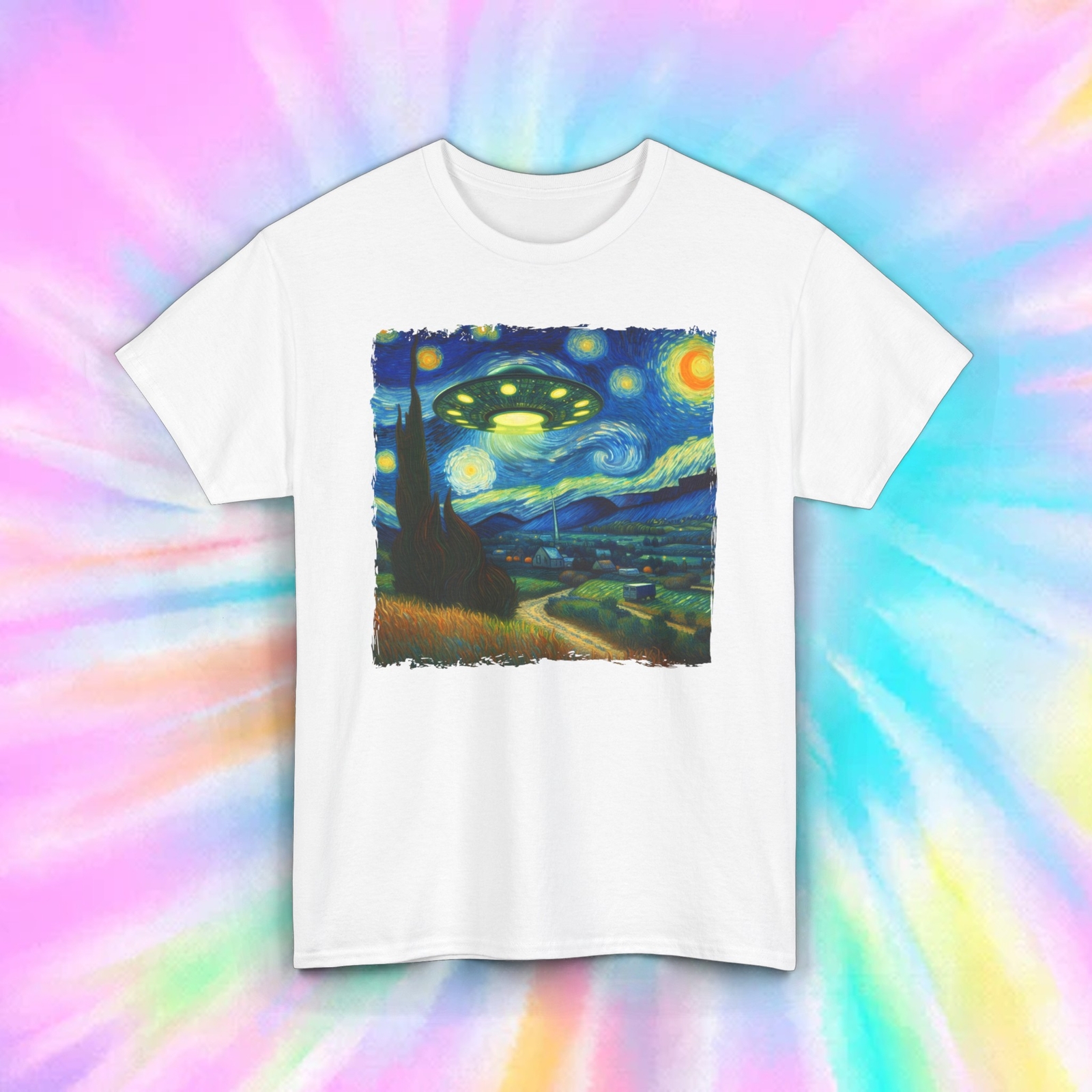 Van Gogh Starry Night UFO T-Shirt | Alien Space Art Tee | Unique Graphic | S-5XL