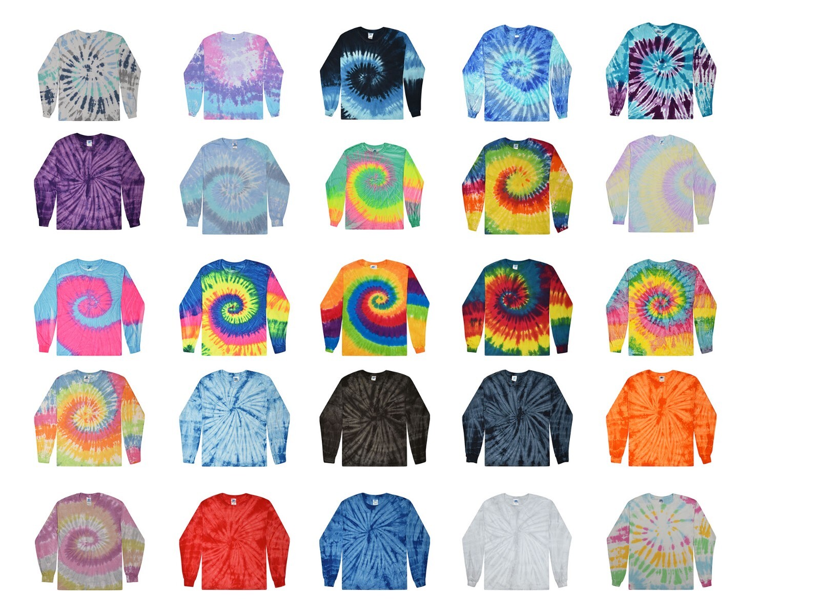 Tie Dye T-Shirts Kids Youth XS S M L 100% Cotton Multi-Color Long Sleeve