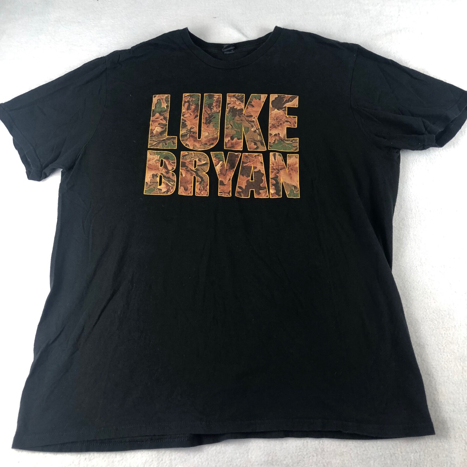 Luke Bryan Shirt Mens XL Black Camouflage Spell Out Short Sleeve Crew Neck