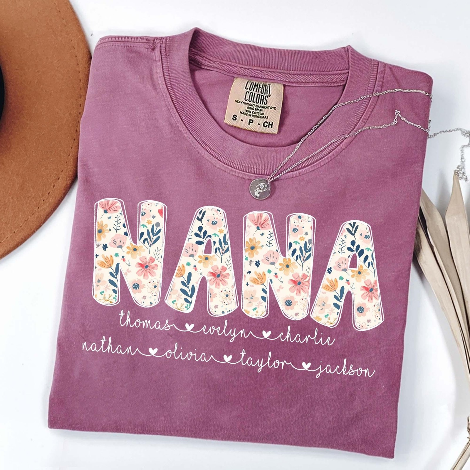 Personalized Nana Shirt with Kids Names Grandma Shirt Floral Nana T-Shirt