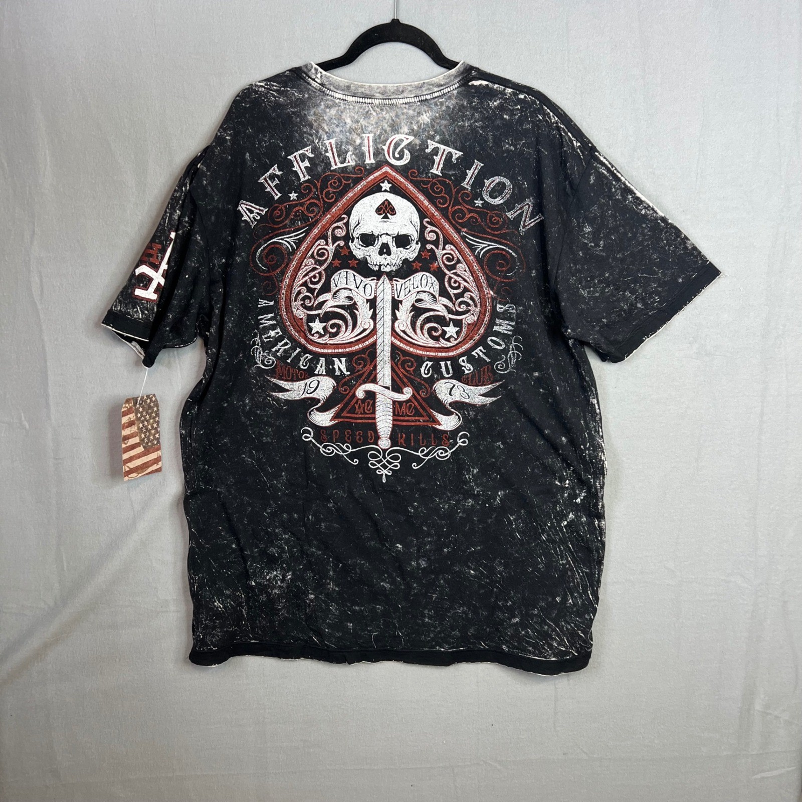 Affliction Reversible T Shirt Mens 3XL Distressed Y2K Gray Black Red Grunge NWT