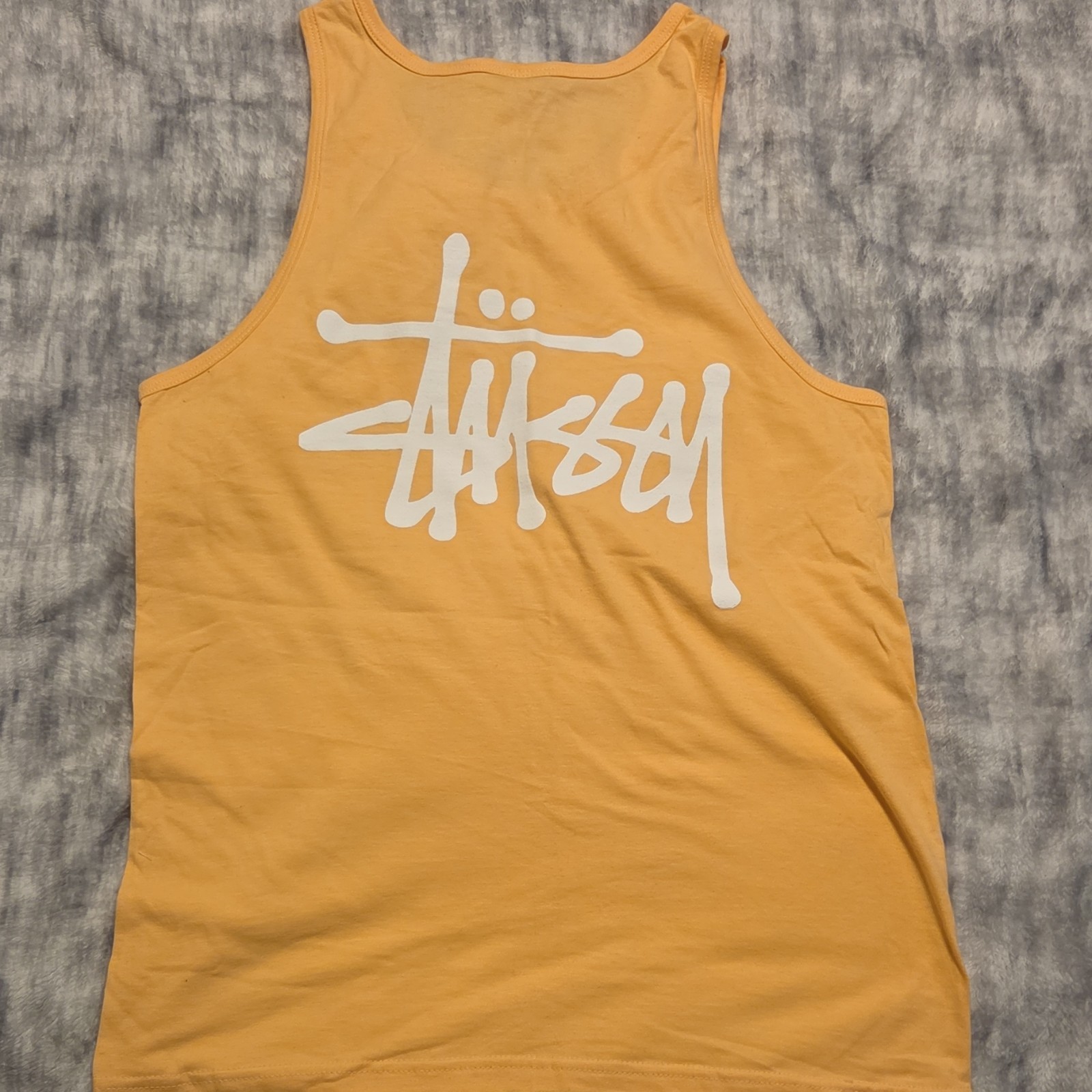 Stussy Men’s Yellow Logo Tank Top Size S Cotton Scoop Neck Sleeveless