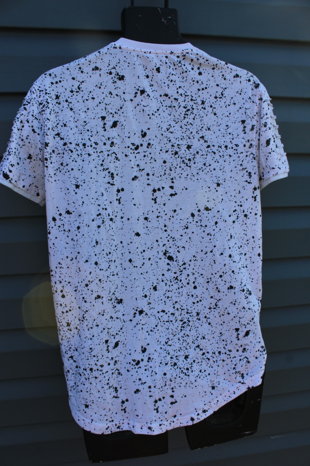 Carbon Short Sleeve Paint Splatter Distressed Shirt Shredded Zipper Size MEDIUM