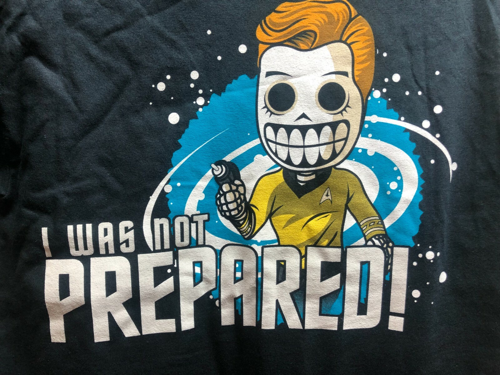 Star Trek Skele-Treks Mens T-Shirt Captain Kirk “I was Not Prepared” Black Sz M