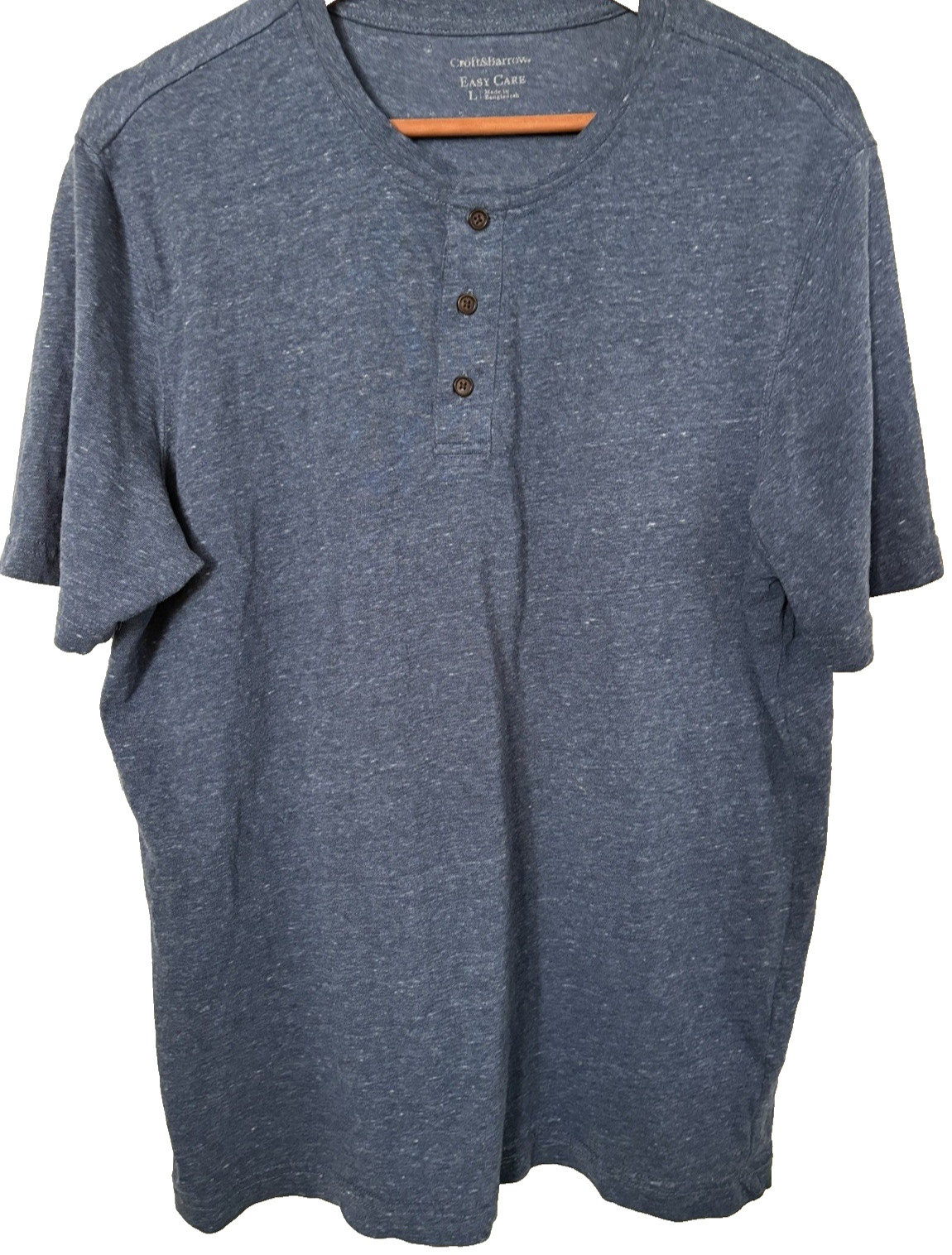 Croft & Barrow Easy Care Henley Shirt Mens L Blue Short Sleeve Cotton Casual