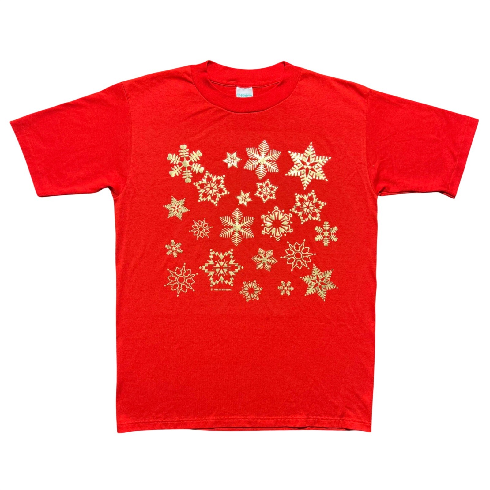 Vtg 1989 Air Waves Snowflake Shirt Large Single Stitch Gold Foil Christmas USA