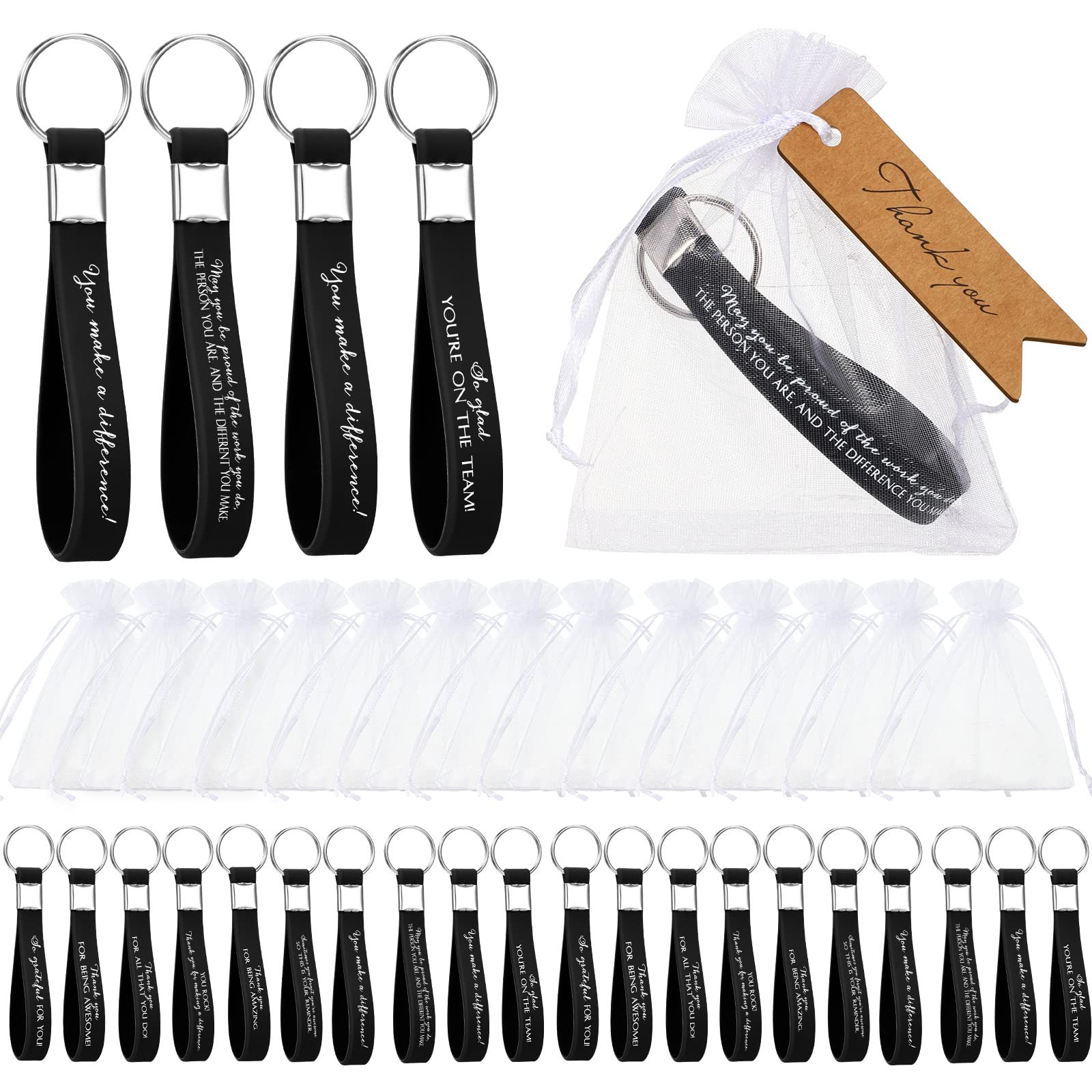 60 Sets Thank You Gifts Bulk Employee Appreciation Keychains with Bag for Fat…