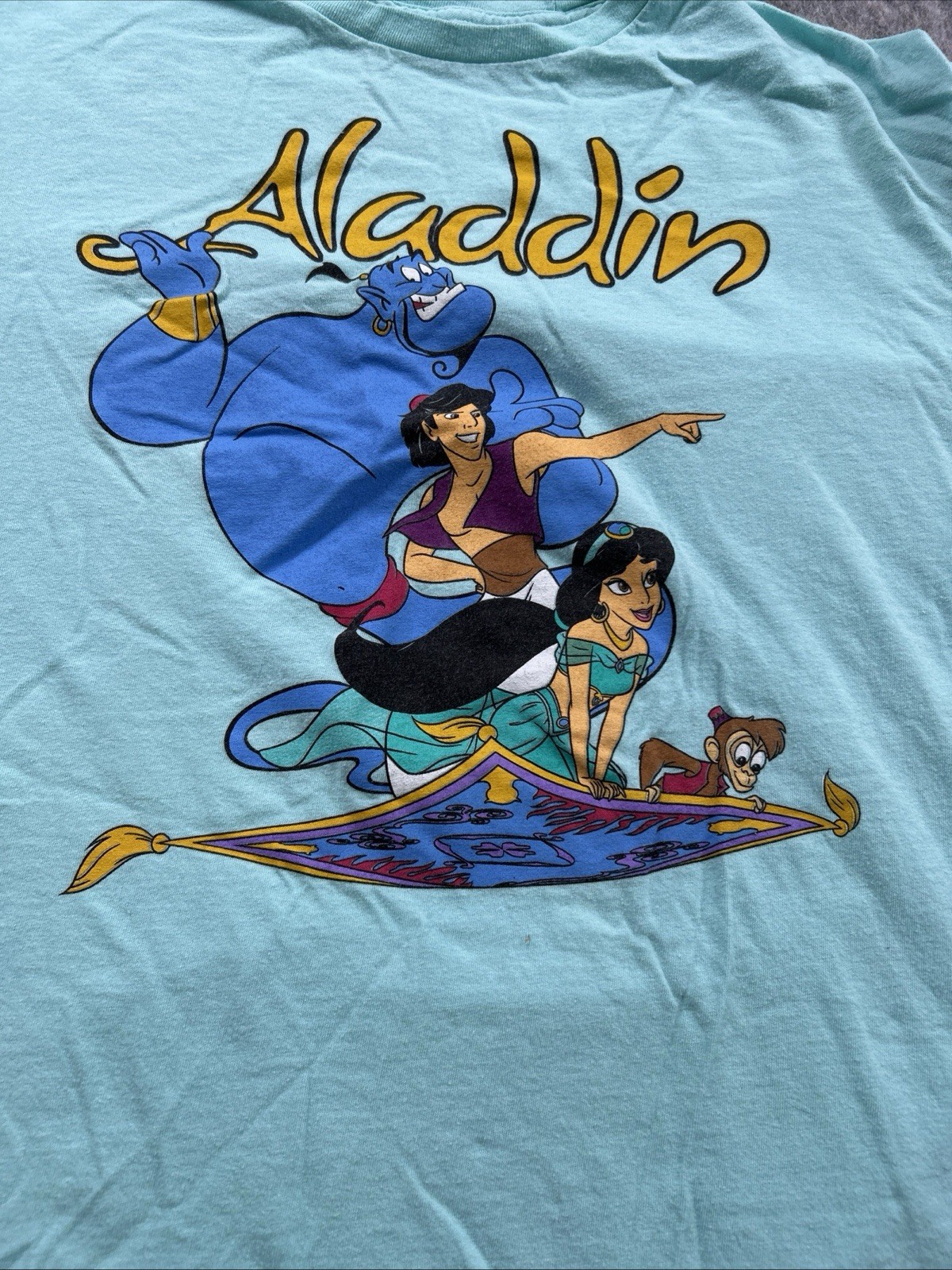 Disney Belle And Aladdin Magic Carpet Genie Teal Green T Shirt Jasmine Abu 2XL