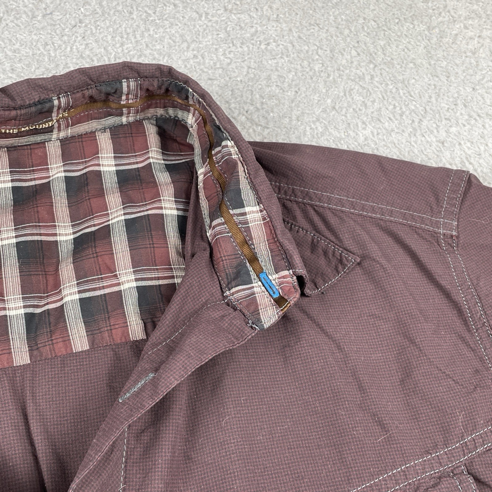 Kuhl Outdoors Button Up Pocket Adventure Shirt Micro Plaid Nylon Medium Maroon