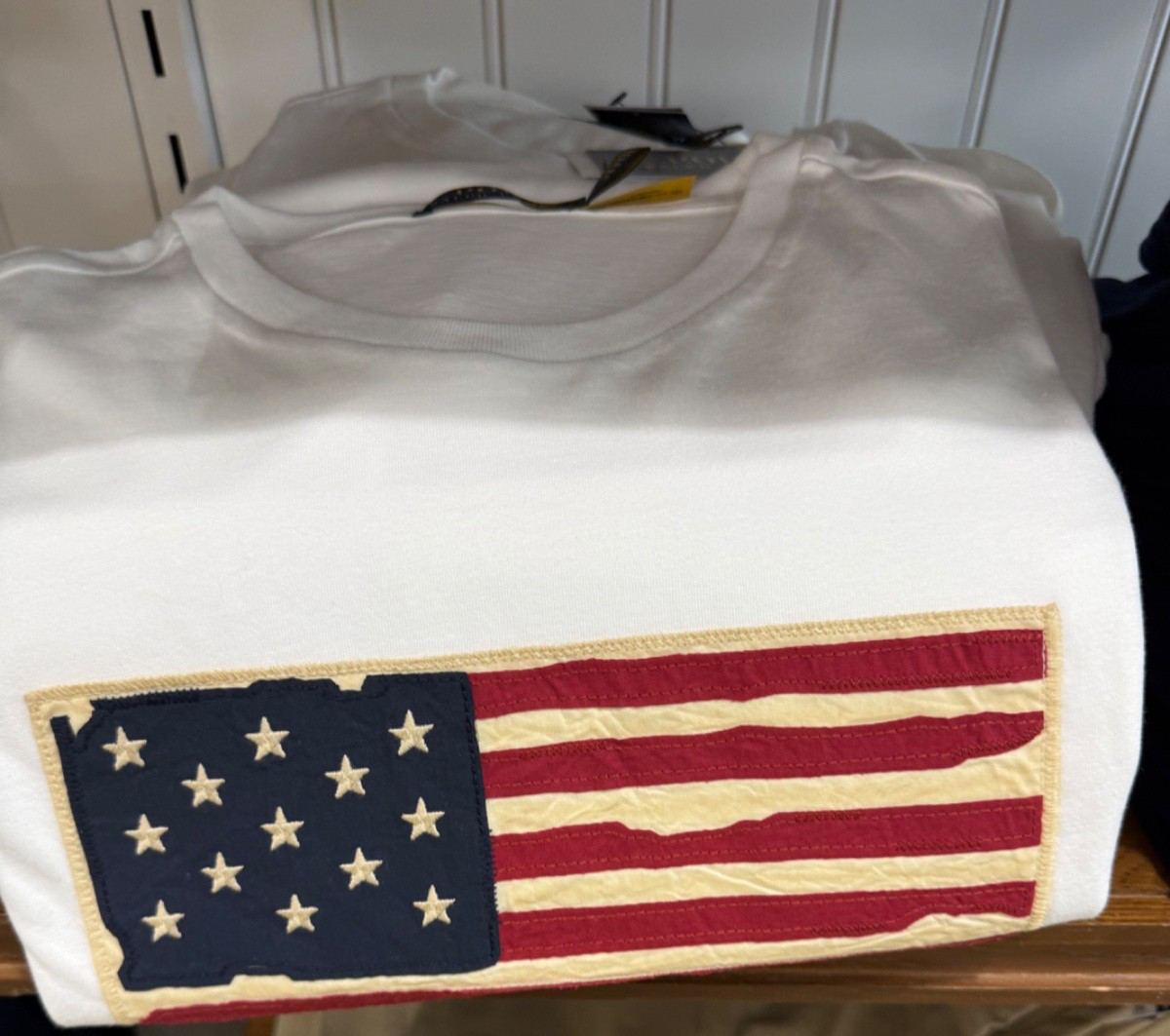 Polo Ralph Lauren White Distressed AMERICAN FLAG Appliqué Short Sleeve T Shirt