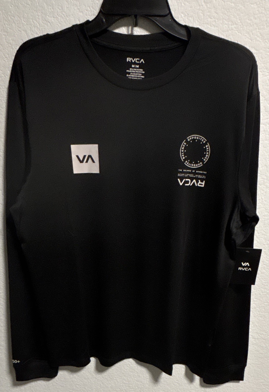 RVCA Robey Crew LS T-Shirt Men’s M Black UPF 50+ Quick Dry Breathable