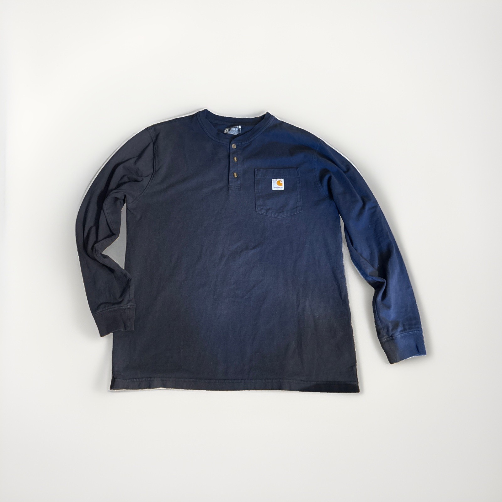 Carhartt K128 Henley Pocket T Shirt Mens Medium Navy Blue Long Sleeve Loose Fit