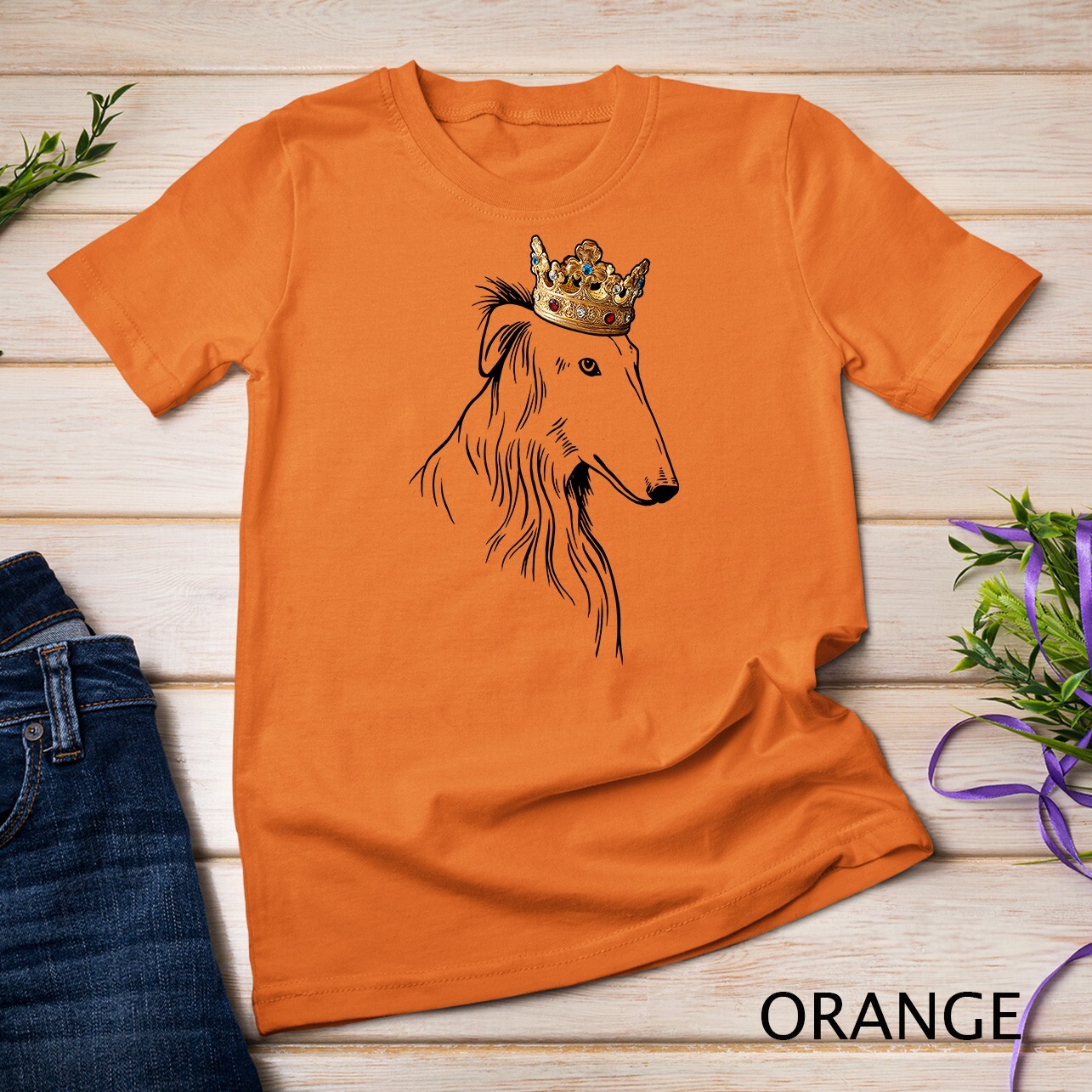 Borzoi Dog Wearing Crown Unisex T-shirt