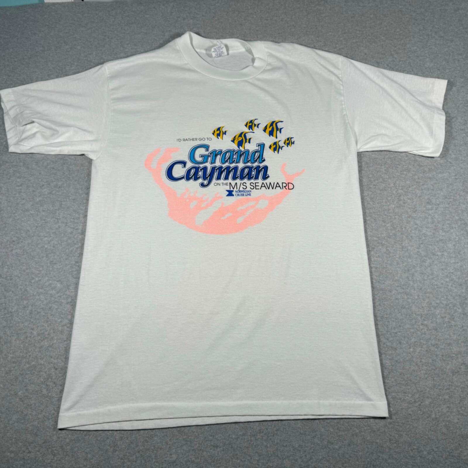 Vintage Grand Cayman Shirt Adult Large White Single Stitch Island Cruise Men 90s