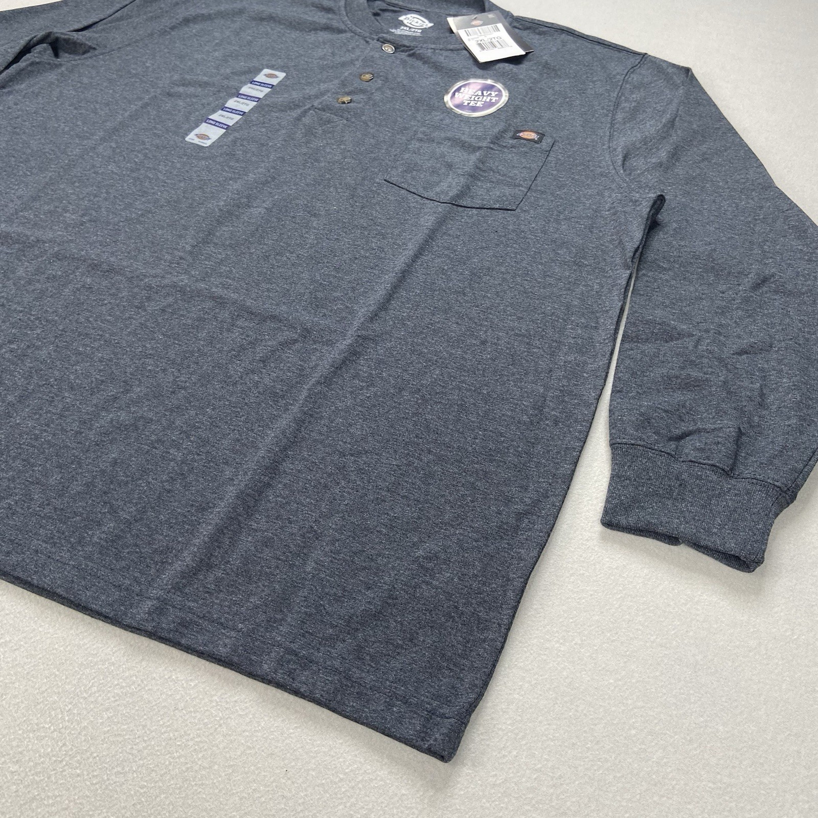 Dickies Long Sleeve Heather Heavyweight Henley Shirt Navy Heather Mens Size 2XL