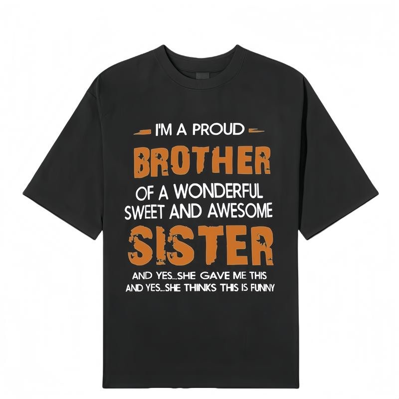 Men’s “brother and sister” T-shirt, crew neck casual wear, spring and summer.