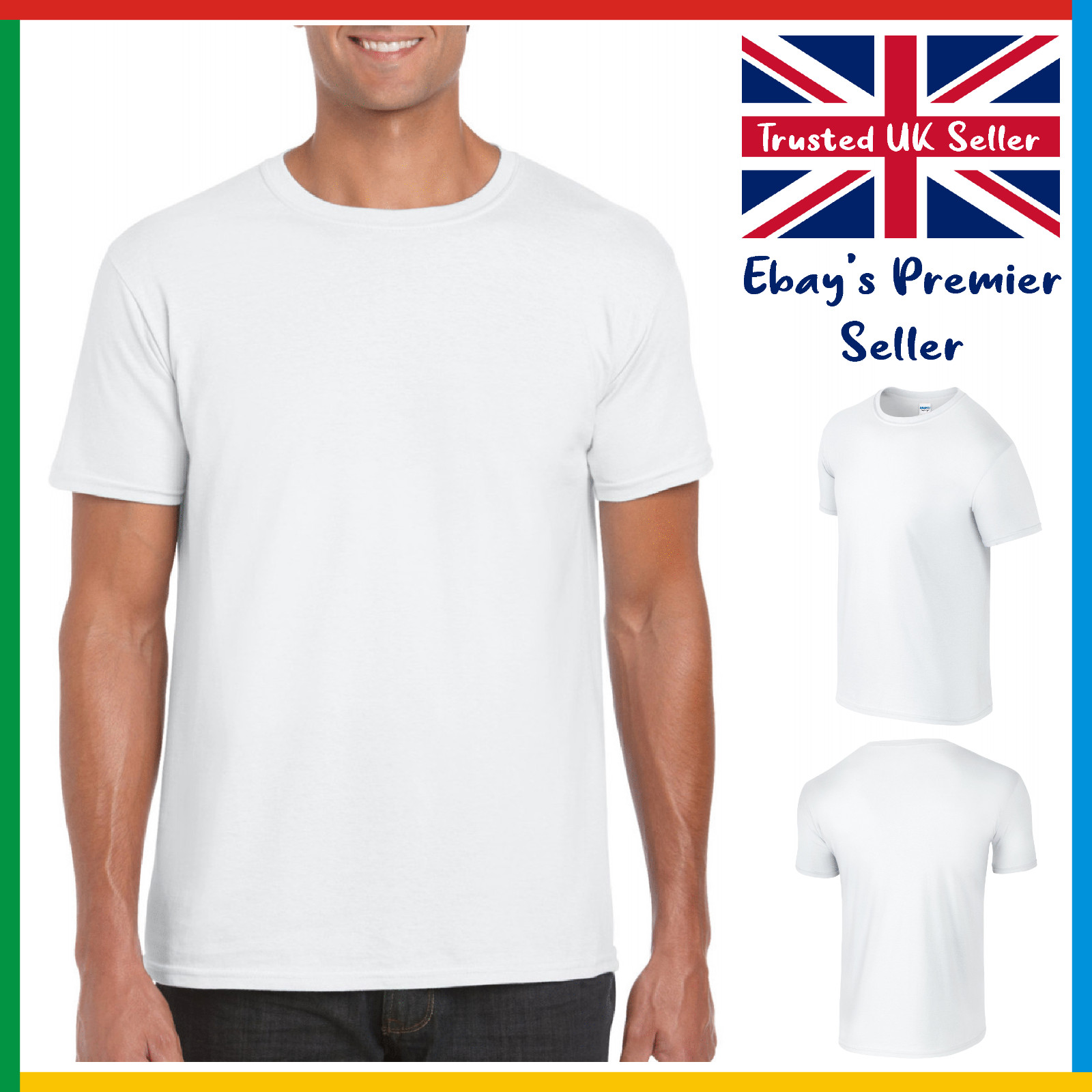 WHITE Gildan Softstyle Ringspun T-Shirt * Mens Plain Tee * Blank GD01 * Shirt