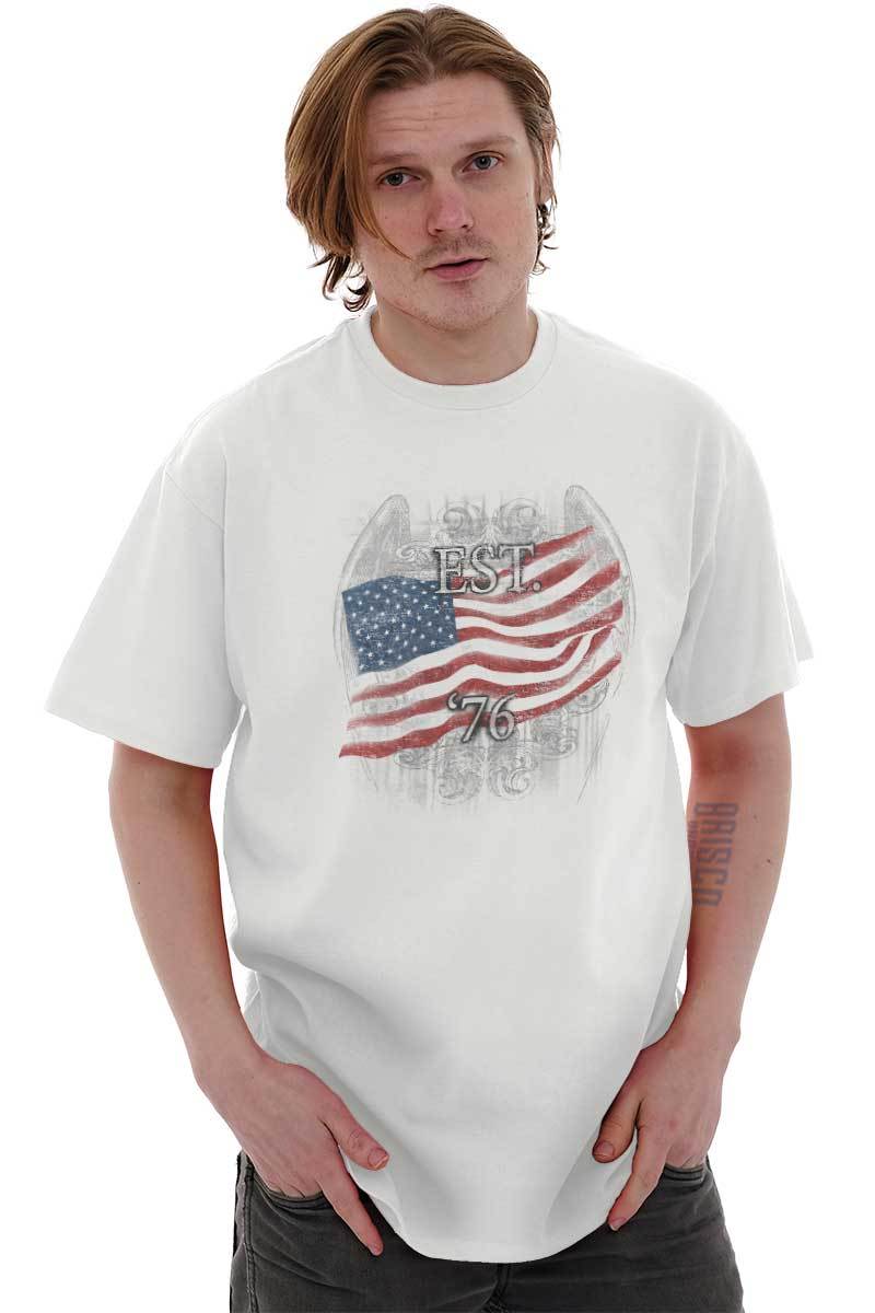 American Flag USA Patriotic United States Adult Short Sleeve Crew T Shirt