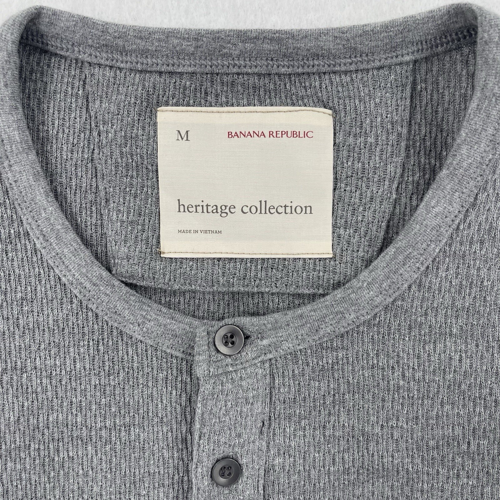 Banana Republic Henley Shirt Mens M Gray Heritage Collection Textured Knit