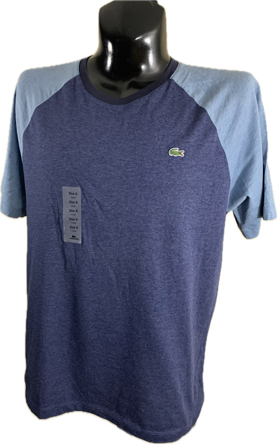 Lacoste Shirt Mens Size 6 Large XL NWT Blue Colorblock Raglan Tee Cotton Peru