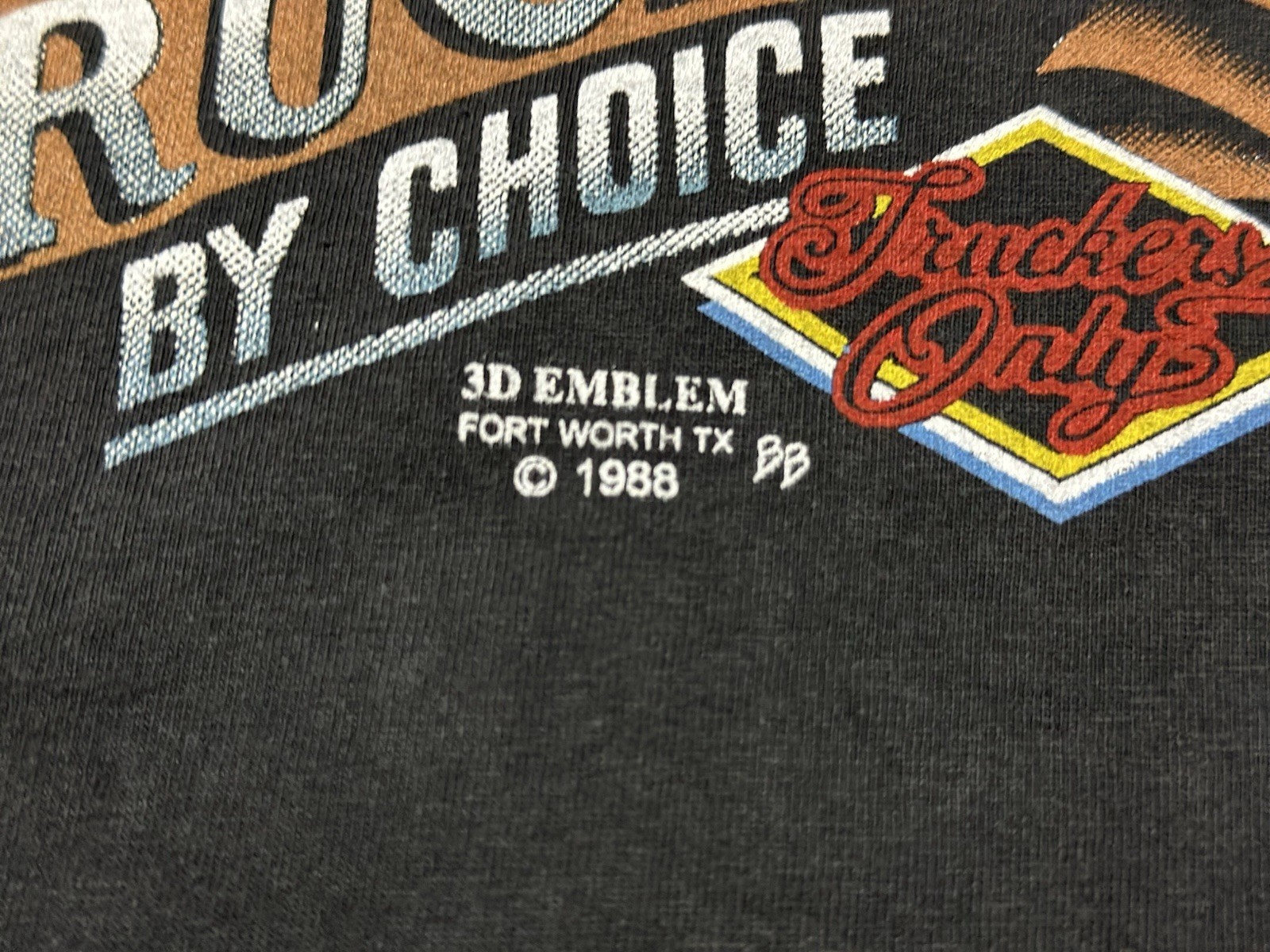 AMERICAN BY BIRTH TRUCKER BY CHOICE vintage 1988 3D EMBLEM shirt BIKER Harley