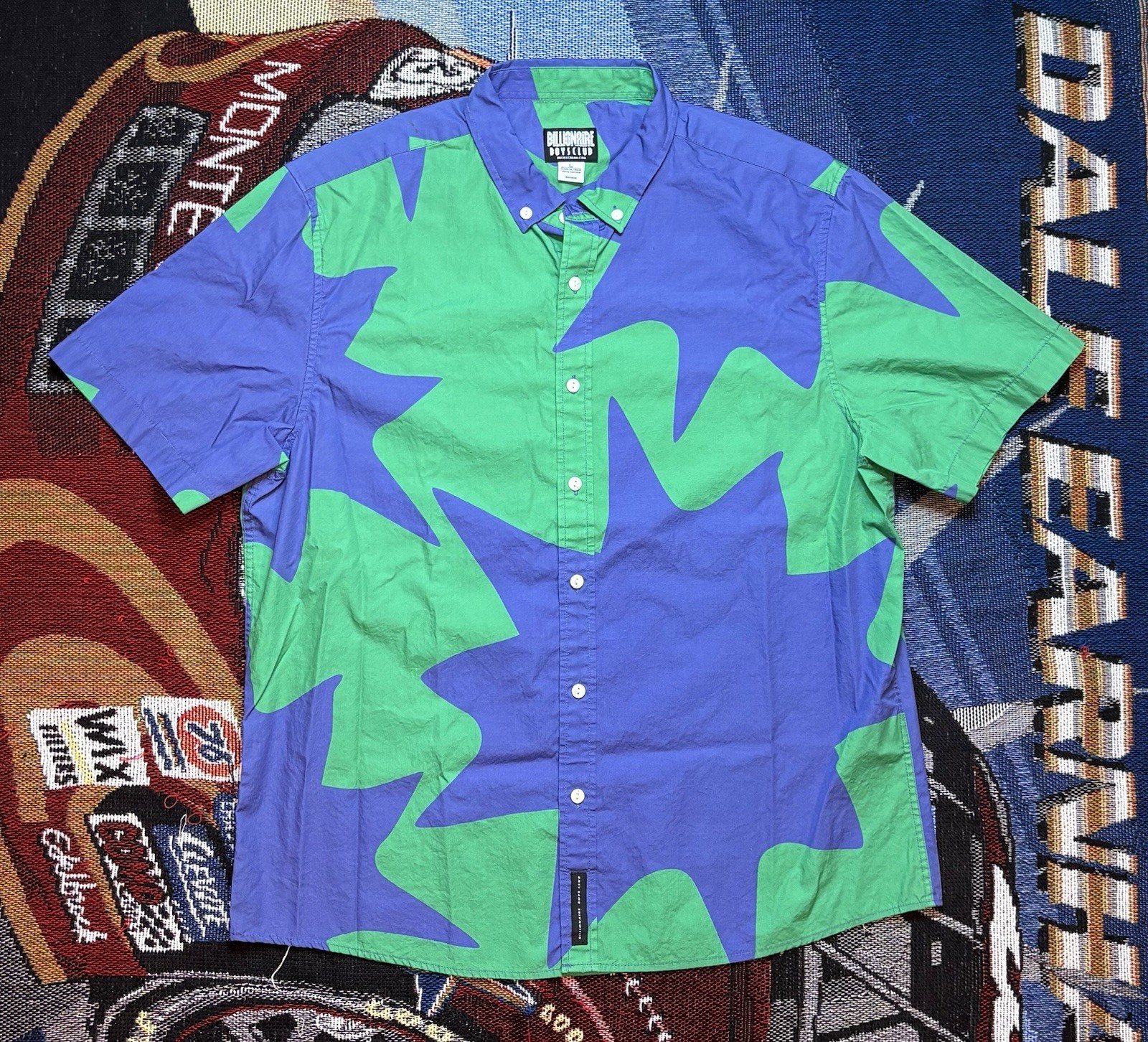 Billionaire Boys Club Shirt Mercury SS Woven Green Blue Button Down Large BBC