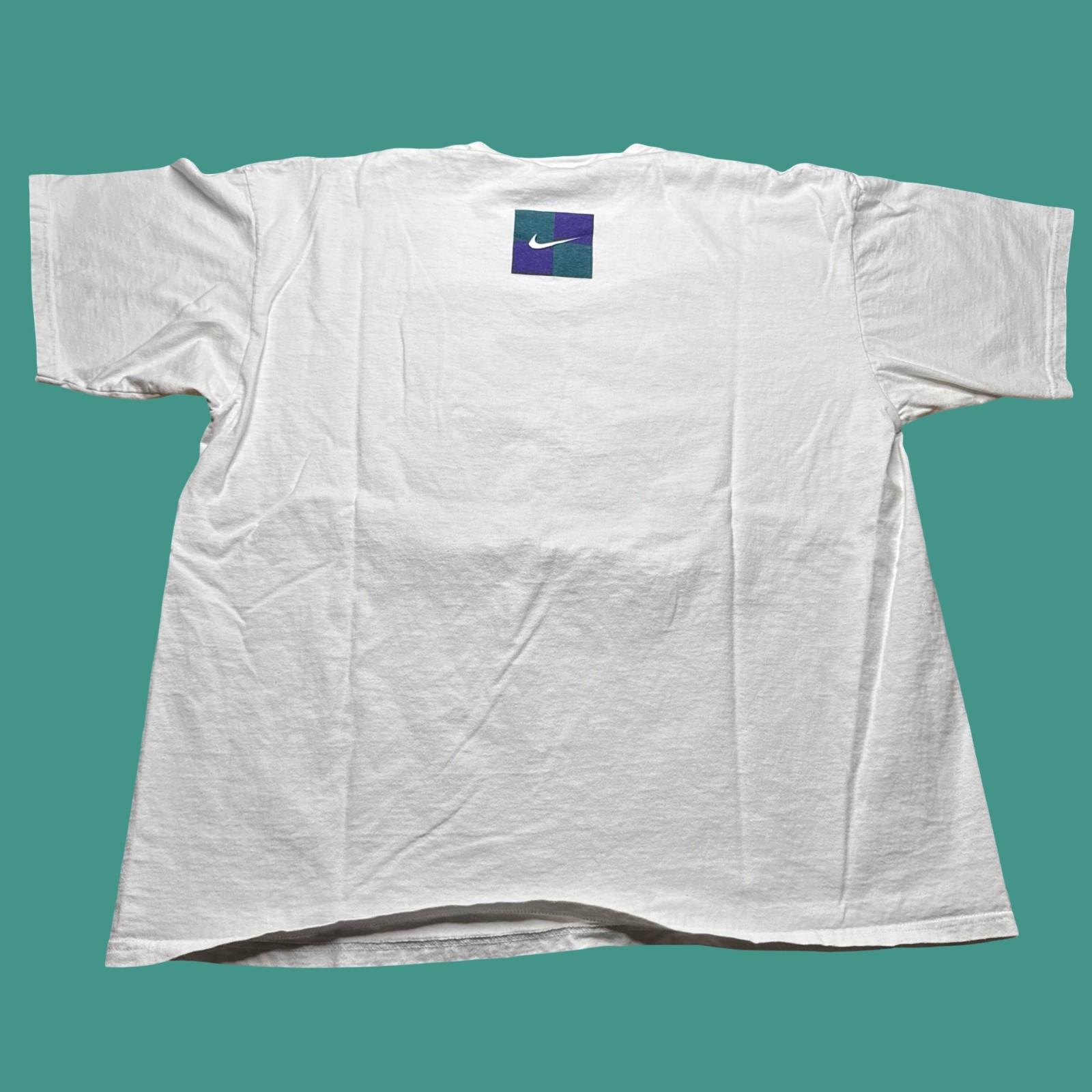 Vintage Nike T Shirt XL White Block Logo Graphic USA 90s Y2K Athletic Streetwear