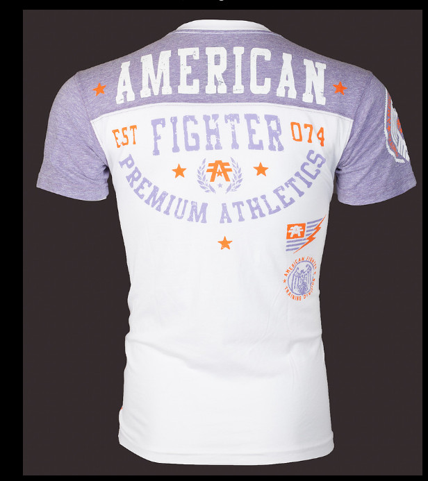 AMERICAN FIGHTER White Purple BLACKOUT Athletic Graphic T-shirt NWT