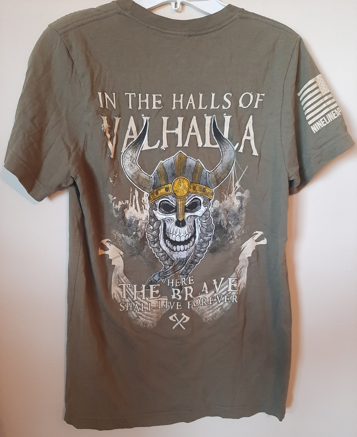 Nine Line Apparel Valhalla Graphic T-Shirt Youth XL (18-20) Army OD Green–EUC!